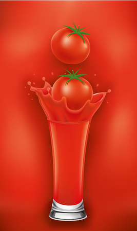 fresh tomato falling to juice glassのイラスト素材