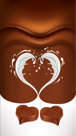 chocolate background with milk heart and chocolate heart candyのイラスト素材