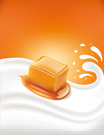 caramel candy in milk splashのイラスト素材