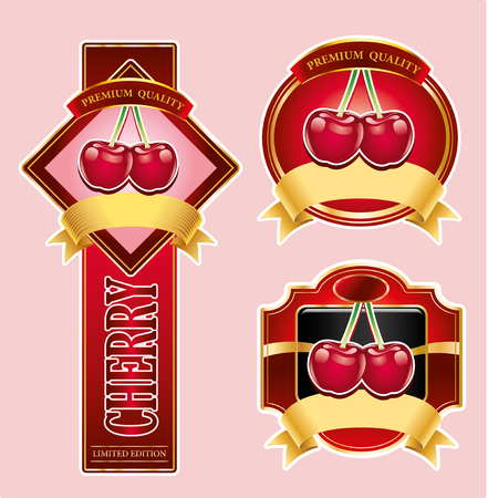 Luxury cherry labels with golden ribbonsのイラスト素材
