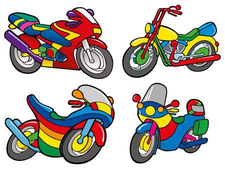 multicolor motorycle cartoonのイラスト素材