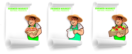 Farmer market template design,  natural milk, apples, eggs.のイラスト素材