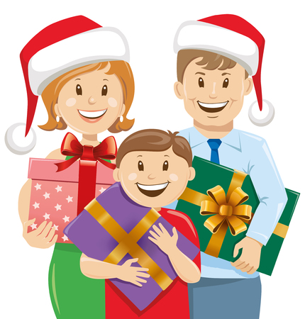 Happy family with Christmas giftsのイラスト素材