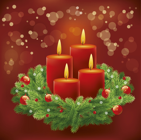 Christmas advent  wreath and burning candlesのイラスト素材