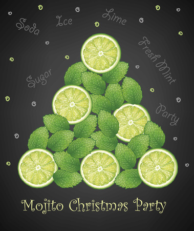 Mojito Christmas tree created by lot of mint leaves and lime sliceのイラスト素材