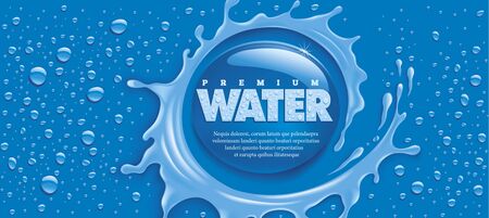 blue water splash with many drops and place for textのイラスト素材