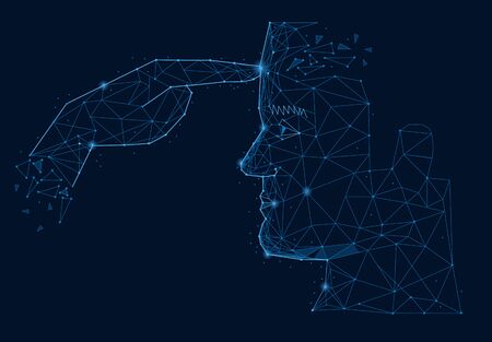 Human head with idea, mark form lines, triangles and particle style designのイラスト素材