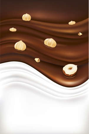 Chocolate waves with milk, Premium cocoa chocolate with hazelnuts designのイラスト素材