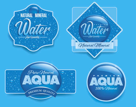 water packaging label with many water drops on blue backgroundのイラスト素材