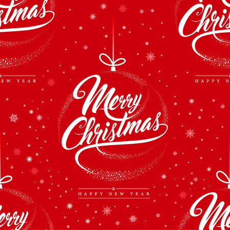 seamless Christmas pattern with red background decorations, snowflakes, garlandsのイラスト素材