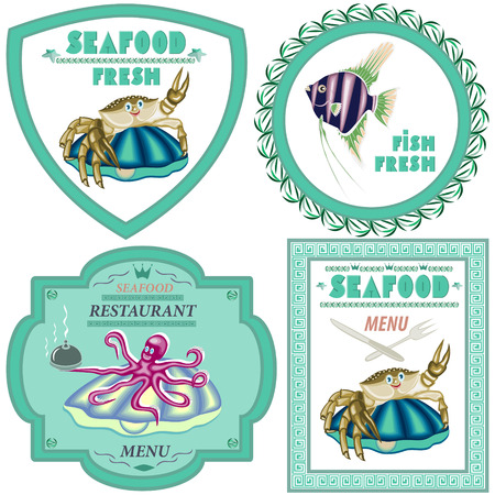 Seafood,a set of four illustrations.のイラスト素材