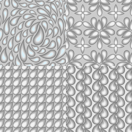 Set of four abstract seamless patterns which reflect the theme of water elements.The illustrations are in grayscale.のイラスト素材