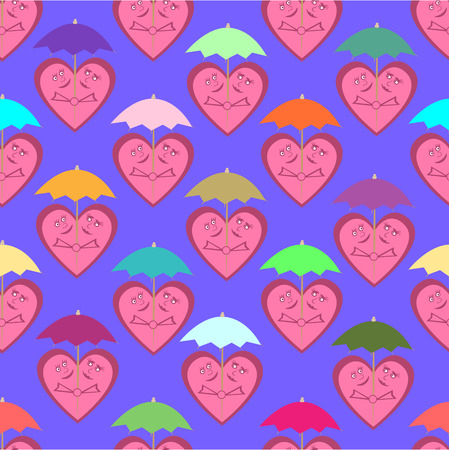 Seamless pattern consisting of cheerful hearts under colorful umbrellas.のイラスト素材