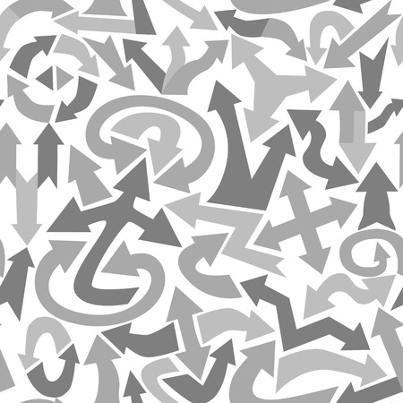 Abstract seamless pattern consisting of arrows of different shapes and made in shades of gray.のイラスト素材