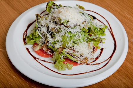 Warm salad with veal Warm salad of veal on a plateの写真素材