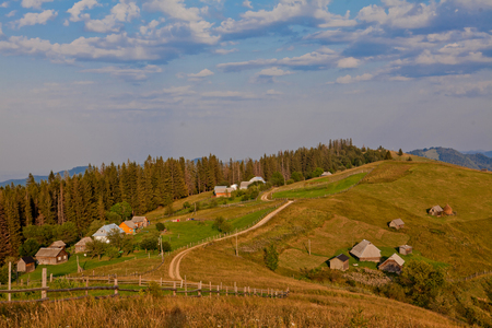 beautiful landscape with a road on the Carpathian mountain in Ukraineの写真素材