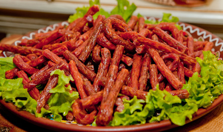 hunting sausages with salad on a plate.の写真素材