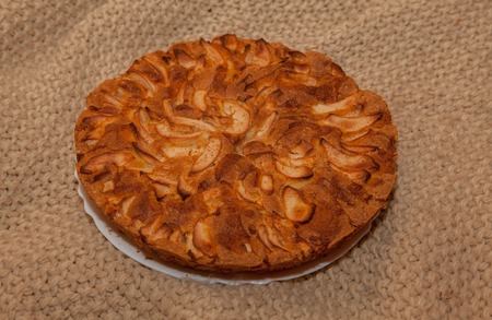 apple pie on knitted blanketの写真素材
