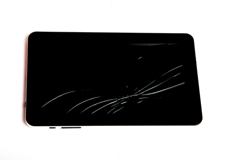 black broken tablet on white background, broken e-book screenの写真素材