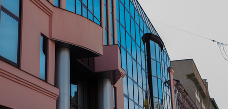 New building in the city center, panoramic glass windows.の写真素材