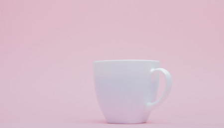 white mug with coffee on a pink background, copy space.の写真素材