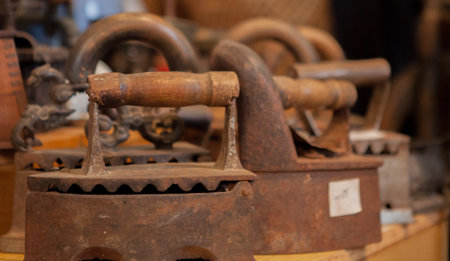 Coal iron and iron electric iron comparison, ancient irons.の写真素材