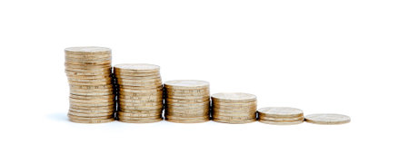 Histograma of coins on the white background.