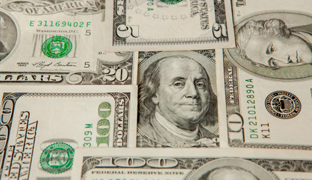 Mixed dollar, money background. Close up of dollars background.