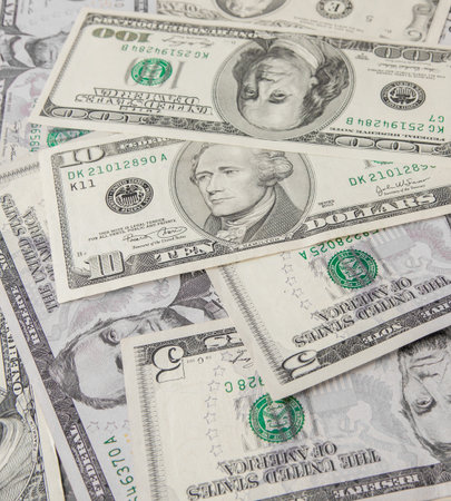 Mixed dollar, money background. Close up of dollars background