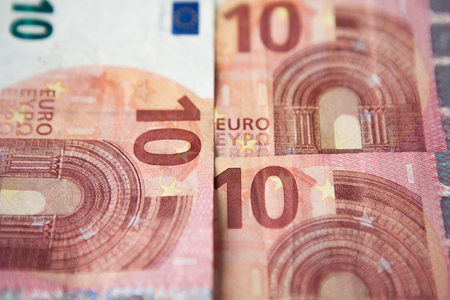 Ten Euro banknote fragment closeup, front side.の写真素材