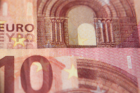 Closeup photo of a part of fifty euro note including hologram. Macro photo.の写真素材