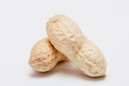 Large peeled peanuts close-up of beans in the shell. Unpeeled peanuts in the shell. Peanuts, for...