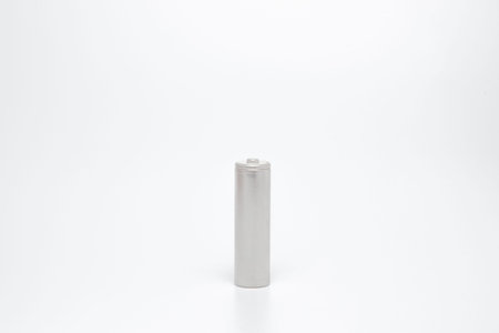 Close up grey AA batteries over white background with clipping path.