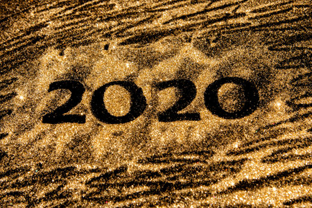 Happy New Year 2020. Creative Collage of numbers two and zero made up the year 2020. Beautiful...