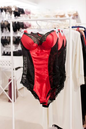 Vareity of bra hanging in lingerie underwear store. Advertise, Sale, Fashion concept.の写真素材