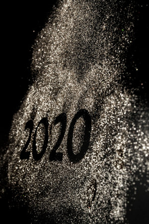 Happy New Year 2020. Creative Collage of numbers two and zero made up the year 2020. Beautiful...