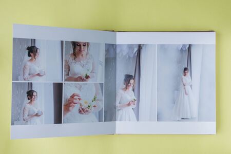 Luxury white leather wedding photo album and photo book.の写真素材