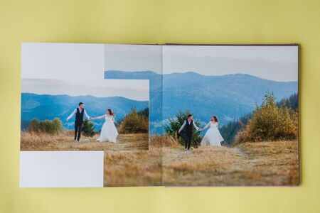 Luxury white leather wedding photo album and photo book.の写真素材
