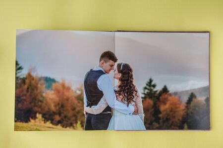 Luxury white leather wedding photo album and photo book.の写真素材