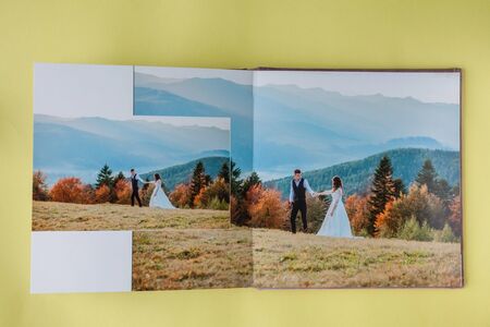 Luxury white leather wedding photo album and photo book.の写真素材