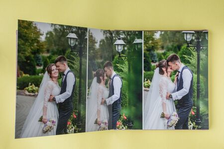 Luxury white leather wedding photo album and photo book.の写真素材