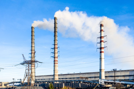 Industrial smoke stack of coal power plant.
