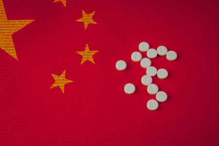 Vaccine, treatment concept, face mask, antibiotic pills.