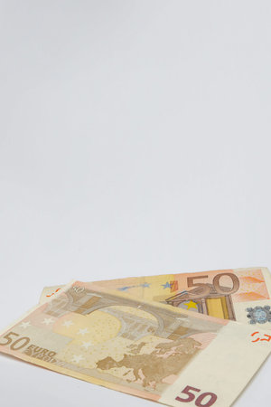 fifty euro banknotes isolated on white background.