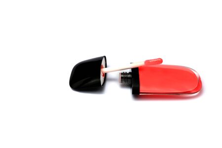 Red lip gloss isolated over white background.の写真素材