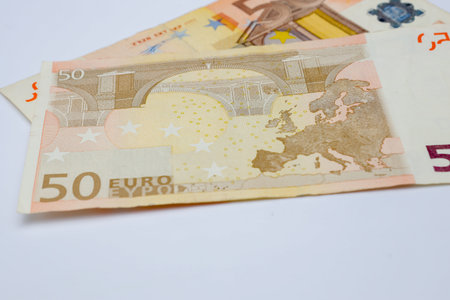 fifty euro banknotes isolated on white background.