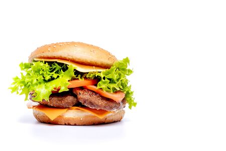 Cheeseburger or hamberger on a white background. Fast food.