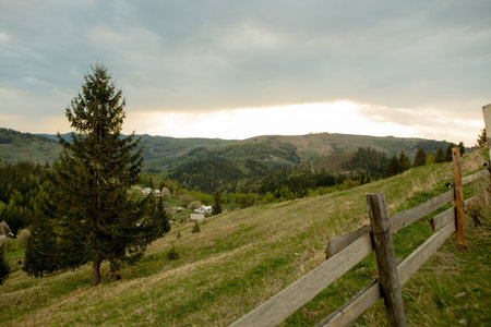 Sunrise in the mountains landscape. Carpathian, Ukraine, Europe. Beauty world. Retro filtered.