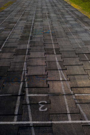 Running track texture with lane numbers, Running track background.の写真素材