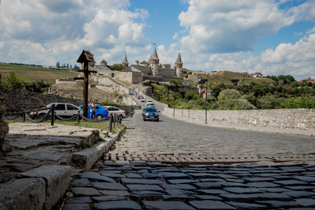 August 12, 2020 Kamenets Podolsk: Scenic summer view of ancient fortress castle in...
